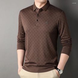 Men's Polos MLSHP Allover Printed Polo Shirts High Quality Long Sleeve Business Casual Spring Autumn Simple Male T-shirts Man Tees