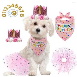 Dog Apparel Birthday Party Supplies Crown Hat With 0-8 Numbers Scarf Tutu Skirt Set Pet For Puppy Outfit