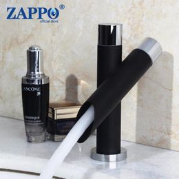 Bathroom Sink Faucets ZAPPO Black Basin And Cold Water Mixer Tap Waterfall Single Lever Taps Torneira Cozinha Grifo