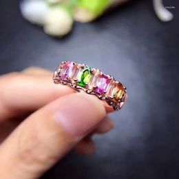 Cluster Rings MeiBaPJ Natural Tourmaline Gemstone Fashion Colourful Stone Simple Ring For Women Real 925 Sterling Silver Charm Fine Jewellery