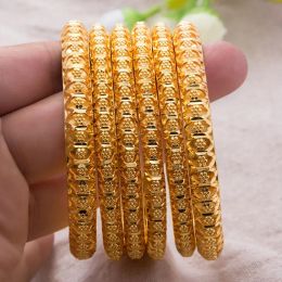 Bangles 8+6mm luxury Bracelet Jewelry Dubai Gold Color Bangles For Women Bride Arab African Wedding Gifts