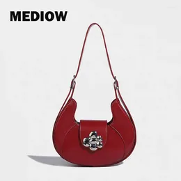 Evening Bags MEDIOW Shoulder Women Luxury Designer Handbags In PU 2024 Solid Colour Floral Magnetic Button Decoration Messenger