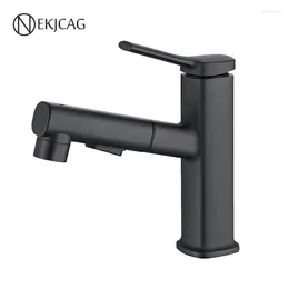 Bathroom Sink Faucets Gun Gray Black Pull-type Brass Faucet Washbasin Single-hole Household Retractable Cold And Tap