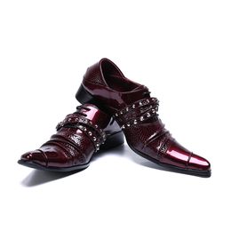 Luxury Red Wedding Bridegroom Real Leather Shoes Men Big Size Pointed Toe Slip on Oxfords Shoes Man Business Office Formal Shoes