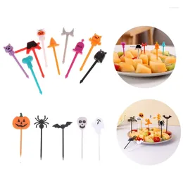 Forks 4-6pcs Halloween Christmas Fruit Fork Cartoon Children Snack Cake Dessert Pick Toothpick Bento Lunches Party Decor