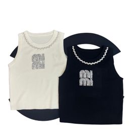 New Design women's beading rhinestone letter embroidery knitted tanks vest camis