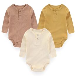 Solid Colour Baby Rompers 3 Pieces Girl Clothes Sets born Cotton Boy Unisex 024M Long Sleeve Active 240329