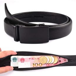 Belts Genuine leather mens zipper cash anti-theft belt travel hidden money belt wallet waist bag womens outdoor secret hidden belt Q240401