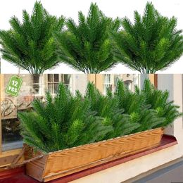 Decorative Flowers 12pcs Outdoor Artificial Plants UV Resistant Faux Greenery Shrubs Plastic For Kitchen Home Decor Indoor Garden Porch