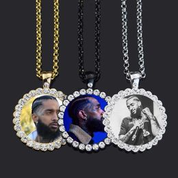 Pendant Necklaces Custom Photo Memory Medallions Rhinestone Glass Pendant Necklace with Lobster Chain Hip Hop Jewellery Personalised Gift 240330