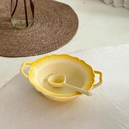 Bowls INS Wind Gradually Changes Color Double Ear Wave Edge Soup Pot Noodle Bowl Large Capacity Ceramic