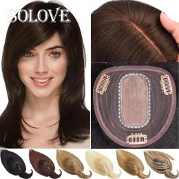 Toppers Natural Hair Toppers For Women 100% Real Human Hair Topper With Bangs Silk Base Clip in Hairpieces Remy Hair Topper 12x13cm
