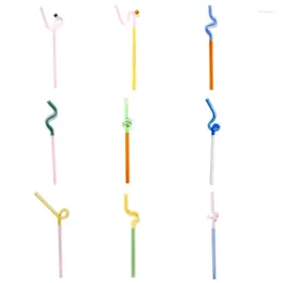 Drinking Straws Nordic Color Glass Straw Environmental Protection Special Shaped Twisting Design Easy To Use For Milkshake Juice Gift