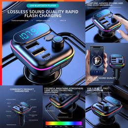 2024 Car Bluetooth 5.0 FM Transmitter Fast USB Type C Car Charger Colourful Handsfree Car Kit Mp3 Player Support TF Card B