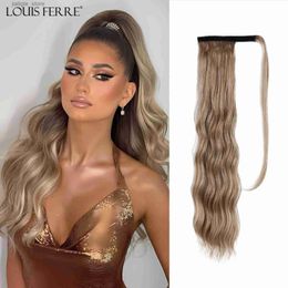 Synthetic Wigs Synthetic Ponytail Wigs for Women Long Wavy Brown Ponytail Hair s Wrap Around Fake Tail Hairpiece Daily Use Cosplay Y240401