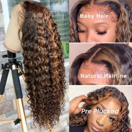 Wigs Highlight Ombre Lace Frontal Wig Curly Human Hair Wigs 4/27 Colored Deep Wave Frontal Wig Brazilian 13x6 Lace Front Wig