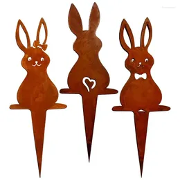 Garden Decorations Metal Stakes Decor Rusty Stake Yard Art 3 Pieces Outdoor Sculpture Easter Lawn For Flowerbeds Patios