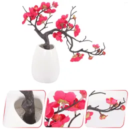 Decorative Flowers Artificial Plum Blossoms With Ceramic Vase Blossom Potted Arrangement For Home