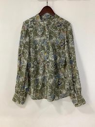 Women's Blouses Woman Green Print Blouse Shirt Collar Viscose Back Fashion Tops