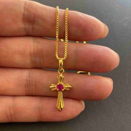 Pendant Necklaces Korea Gold 24K Necklace Gold Plating Cross Necklace For Girls Jewellery Gift Religion 240330