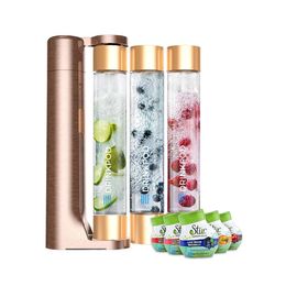 Fizzpod Soda Dispenser, Sparkling Dispenser Bottles, 3 Lids, 1 Carbonated Water Cap Manual, Coffee, Tea, and Tail Drinks Mixed with Fruit (bronze+5pk Stur