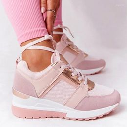 Fitness Shoes Women Breathable Leather Lace-Up Sneakers Wedge Sports Women's Vulcanized Casual Platform Ladies Office Flat