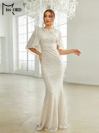 Party Dresses Missord Apricot Sequin Mermaid Prom Dress Elegant Women Cloak Sleeves Bodycon Wedding Evening Long Gown