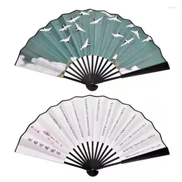 Decorative Figurines Antique Large Xuan Paper Fans Auspicious Cranes Chinese Folding Hand Fan Costume Hanfu Prop Men Women Accessories