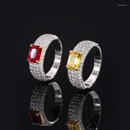 Cluster Rings Classic 6 8mm Ruby Yellow High Carbon Diamond Row Ring For Women S925 Sterling Silver Luxury Jewelry Anniversary Gift