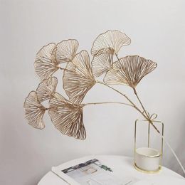 Decorative Flowers Retro Artificial Plants Golden Ginkgo Biloba Bouquet Fake Living Room Decoration Wedding Flower Arrangement