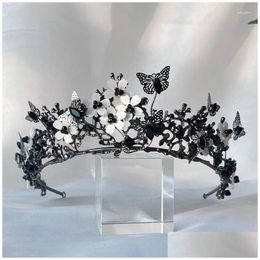 Hair Clips Barrettes Black Butterfly Crown Tiara Metal Gift Birthday Diadem Bridal Goth Drop Delivery Jewellery Hairjewelry Otik5