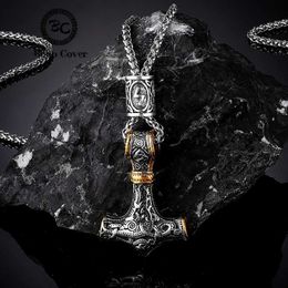 Pendant Necklaces Norse Vikings Thors Hammer Mjolnir Scandinavian Rune Amulet Necklace Stainless Steel Chain Vegvisir Anchor Pendant Male Jewellery 240401
