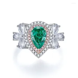 Cluster Rings S925 Silver Ring Palaiba Green 6 9mm Water Drop Flower Cut High Carbon Zircon Sweet And Versatile Handpiece