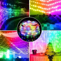 LED Strings Remote Control Leather Line Light String Christmas Indoor Outdoor Decoration Intelligent Waterproof Lamp YQ240401