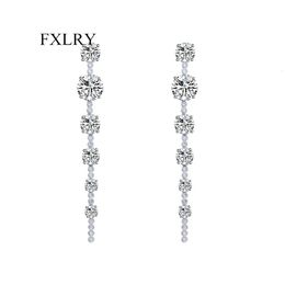 FXLRY Fashion Sparkling Round Cubic Zirconia Stone Fancy Dangling Drop Earrings For Women Jewellery 240401