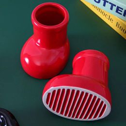 Vases Red Boots Shaped Pen Container Funny Anime Figures Cartoon Flower Vase Resin Makeup Brush Holder Student Kids