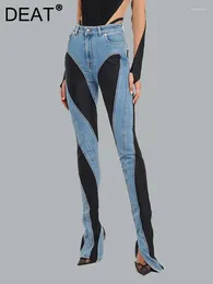 Women's Jeans Trendy Items Patchwork Pencil 2024 Spring Fashion High Waist Buttons Pockets Denim Pants Female 33A1138