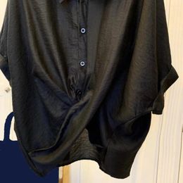 Women's Blouses Lightweight Women Top Stylish Cross Irregular Design Lapel Shirt Trendy Batwing Sleeves Single Breasted For Summer