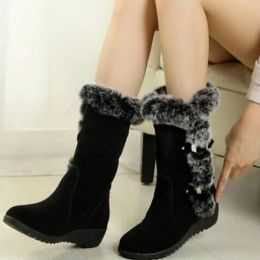 Boots Women's Boots Autumn and Winter Women's Fashion Slope Heel Snow Boots Thigh High Suede Small and Medium Leg Boots Large 3542