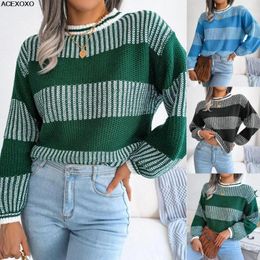 Women's Hoodies Net Red Wind Scene Shooting Autumn And Winter Europe Casual Color Contrast Striped Long Sleeve Knitted Sweater Women