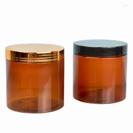Storage Bottles 10Pcs Clear Brown Plastic Pots 500 Ml 89 Dia Cosmetic Container Packaging Bottle Black Gold Lid Empty Refillable