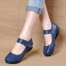 Flats Japanese School Uniform Shoes Women Flats Mary Jane Shoes With Hook Loop Ladies Leather Flat Shoes Black Loafers Nurse Shoes
