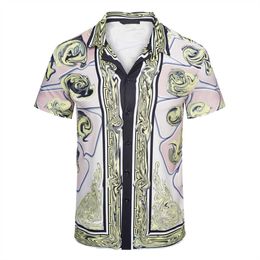 Men's Short sleeve Hawaiian shirt Fashion beach shirt single breasted large print letter Silk Twill bowling Casual Shirt Swimming men's summer dress shirt #45