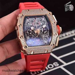Richardmills Luxury Wristwatches Automatic Chronograph Swiss technology Black Red Rubber Men Sapphire Automatic Mechanical Rose Gold Full Iced Diamonds Tourbil