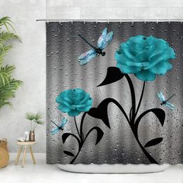 Shower Curtains Blue Rose Flower Curtain For Bathroom With Hooks Polyester Fabric Machine Washable Products Hook