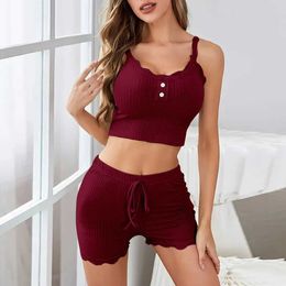 5958 Sexy Pyjamas Leisure Pyjamas womens lace suspender shorts sexy girls European and American womens home clothing set 2404101