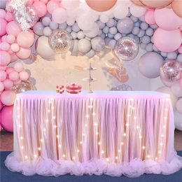 Long Tulle Table Skirt 6FT/9FT Wedding Rectangle or Round Table Decorations Romantic Tablecloth For Birthday Engagement Party 240315