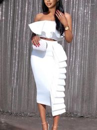 Plus Size Dresses Chic Dress Sets Curvy Women Tube Tops Ruffles High Waist Skirt Set Slim Fit Party Club Birthday White 2 Piece Outfits