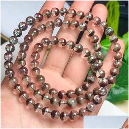 Chain Link Bracelets 6Mm Natural Green Garden Quartz Triple Circle Bracelet Smooth Gemstone Reiki Healing Jewellery Energy Crystal Holi Dhxbc