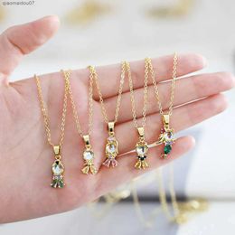 Pendant Necklaces FLOLA Cute Pink Crystal Princess Necklace Suitable for Girls Copper Opal Crystal Mermaid Necklace Small CZ Jewelry GiftsL2404